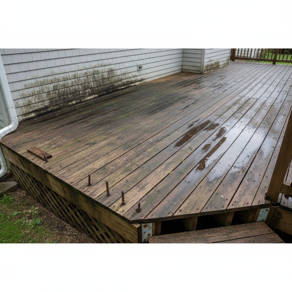 Proper deck ledger flashing installation showing layered protection